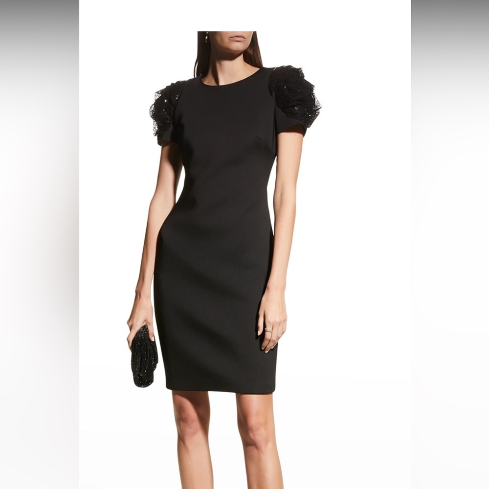 Badgley Mischka Collection Rosette-Sleeve Scuba Dress